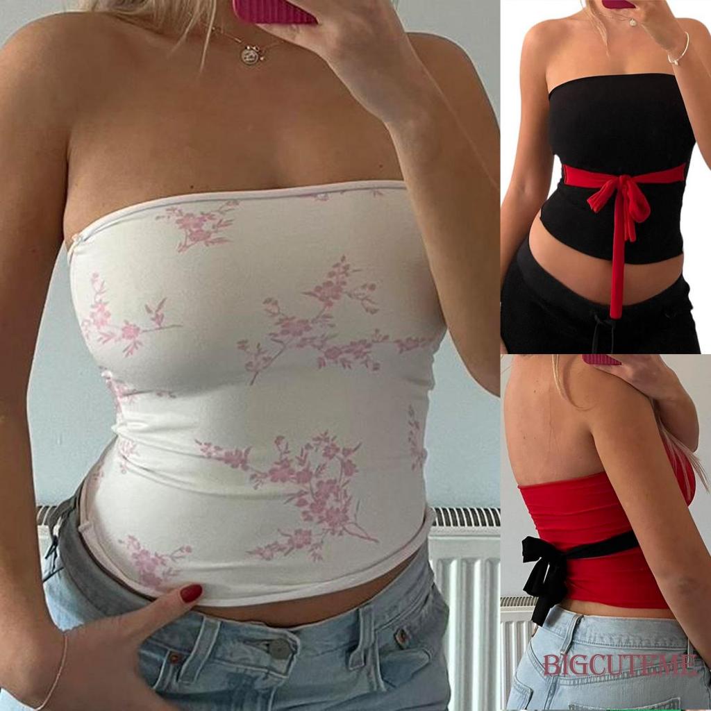 Áo Ống Ngắn Không Tay Màu Trơn / In Hoa Thời Trang Mùa Hè Dành Cho Nữ