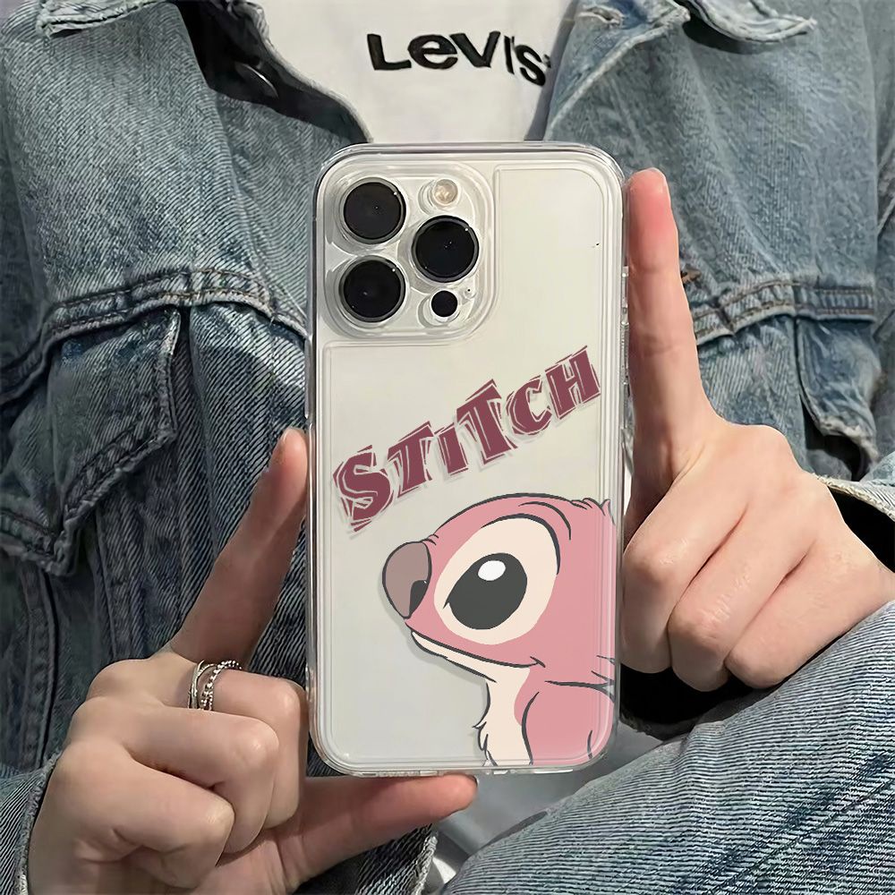 ✅Ốp Điện Thoại Dẻo Màu Hồng Họa Tiết Hoạt Hình Stitch Dễ Thương Chống Sốc Cho iPhone12max 13116ins 14pro UUP6 plus78