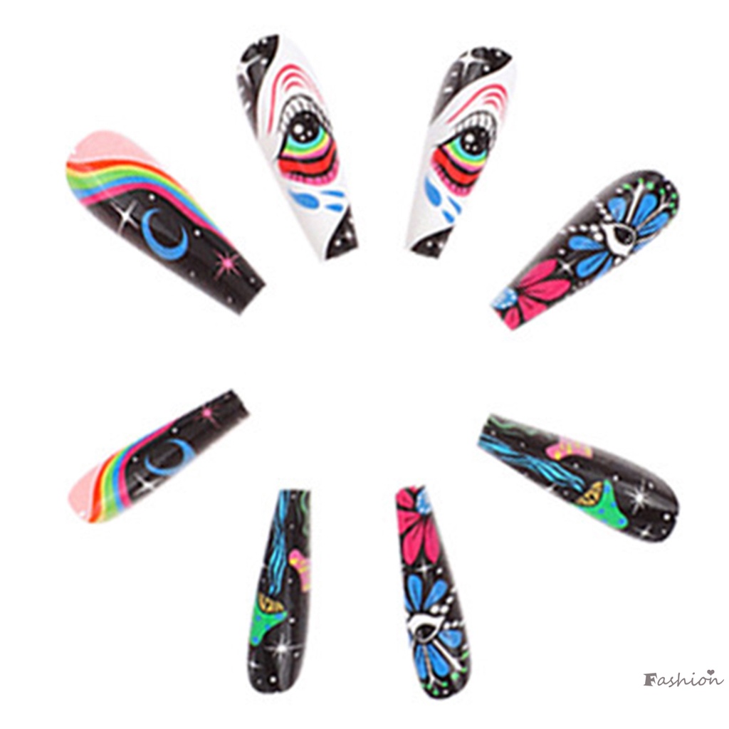 Móng Tay Giả Mỏng Che Phủ Toàn Diện Họa Tiết Hoa Nhiều Màu Sắc