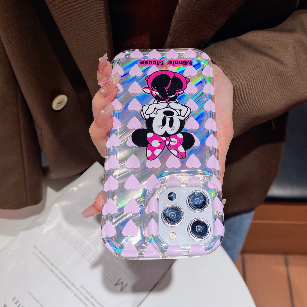 Ốp Điện Thoại TPU Dẻo Màu Laser Họa Tiết Hoạt Hình Minnie Mickey Dễ Thương Cho iPhone 12 13 14 Pro Max