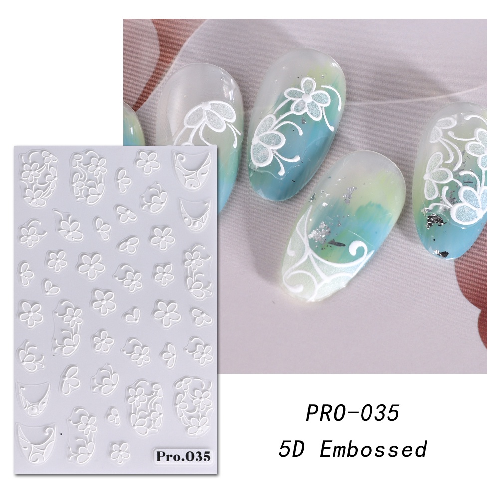 Miếng Dán Trang Trí Móng Tay Họa Tiết Hoa Trắng 5D Xinh Xắn
