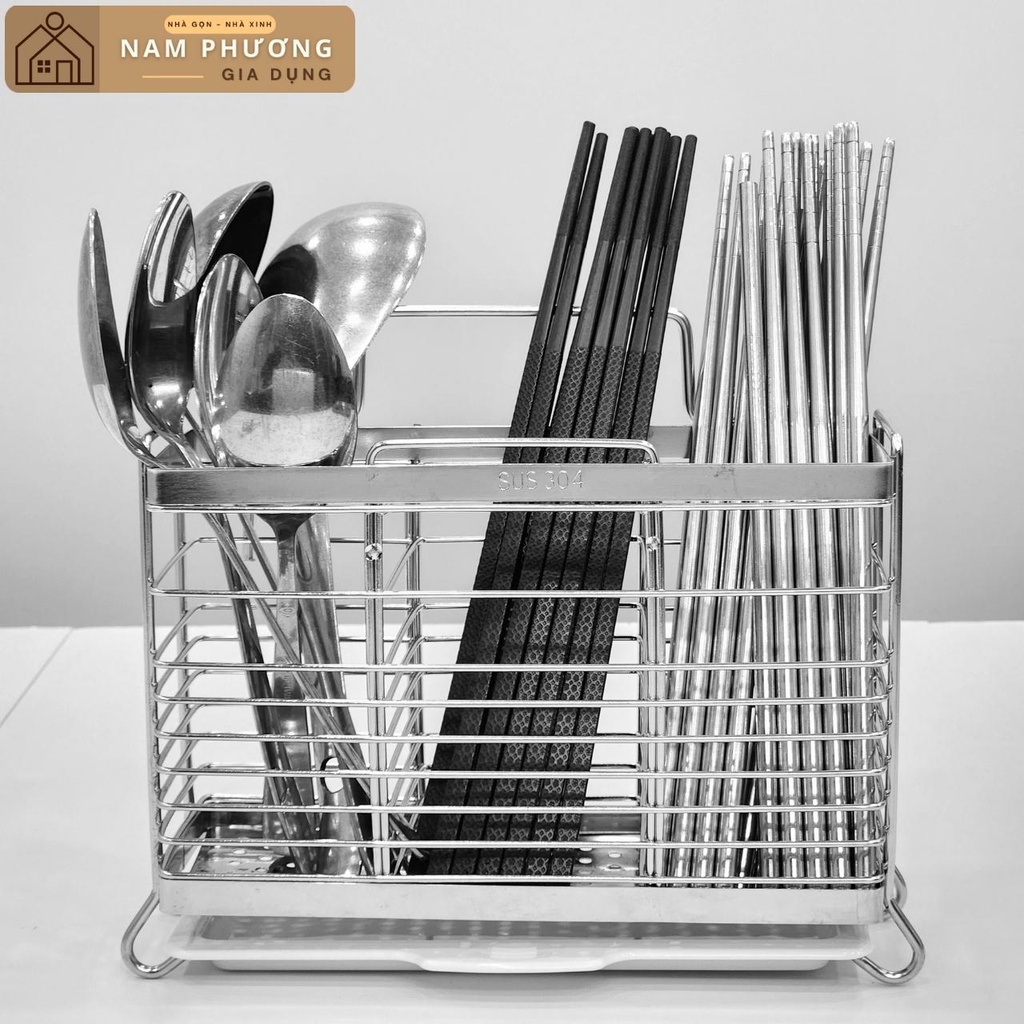 Ống Cắm Đũa Inox Để Bàn/Treo Tường Có Khay Hứng Nước K28 - Giữ đũa, thìa, dĩa luôn sạch sẽ và tiện lợi