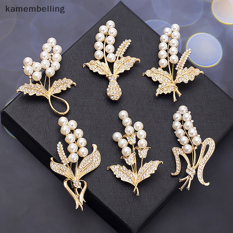 Ghim Cài Cổ Áo Hình Lúa Mạch Đính Đá Ngọc Trai Thời Trang Chống Thất Lạc Cho Nữ