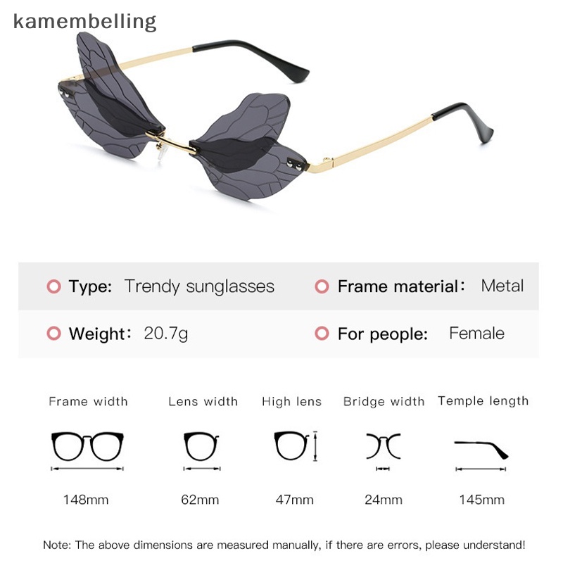 1 Kính Mát Không Gọng Hình Chuồn Chuồn Nhiều Màu Sắc Thời Trang Cho Nữ