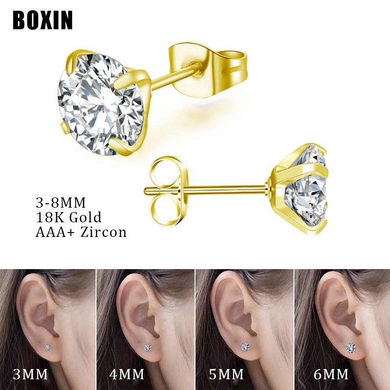 1 Đôi Bông Tai Mạ Vàng 18K Đính Đá Zircon 3-8MM