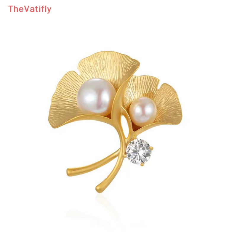 Ghim Cài Áo Hình Lá Ginkgo Đính Ngọc Trai Cho Nữ