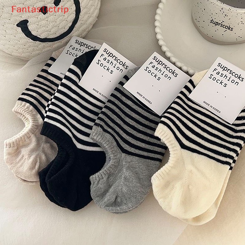 [Fantastictrip] Vớ Thuyền Bằng Silicon Cotton Chải Kỹ Thuật Kẻ Sọc Vô Hình Đơn Giản Và Đa Năng Chống Rơi Mẫu Mới Dành Cho
