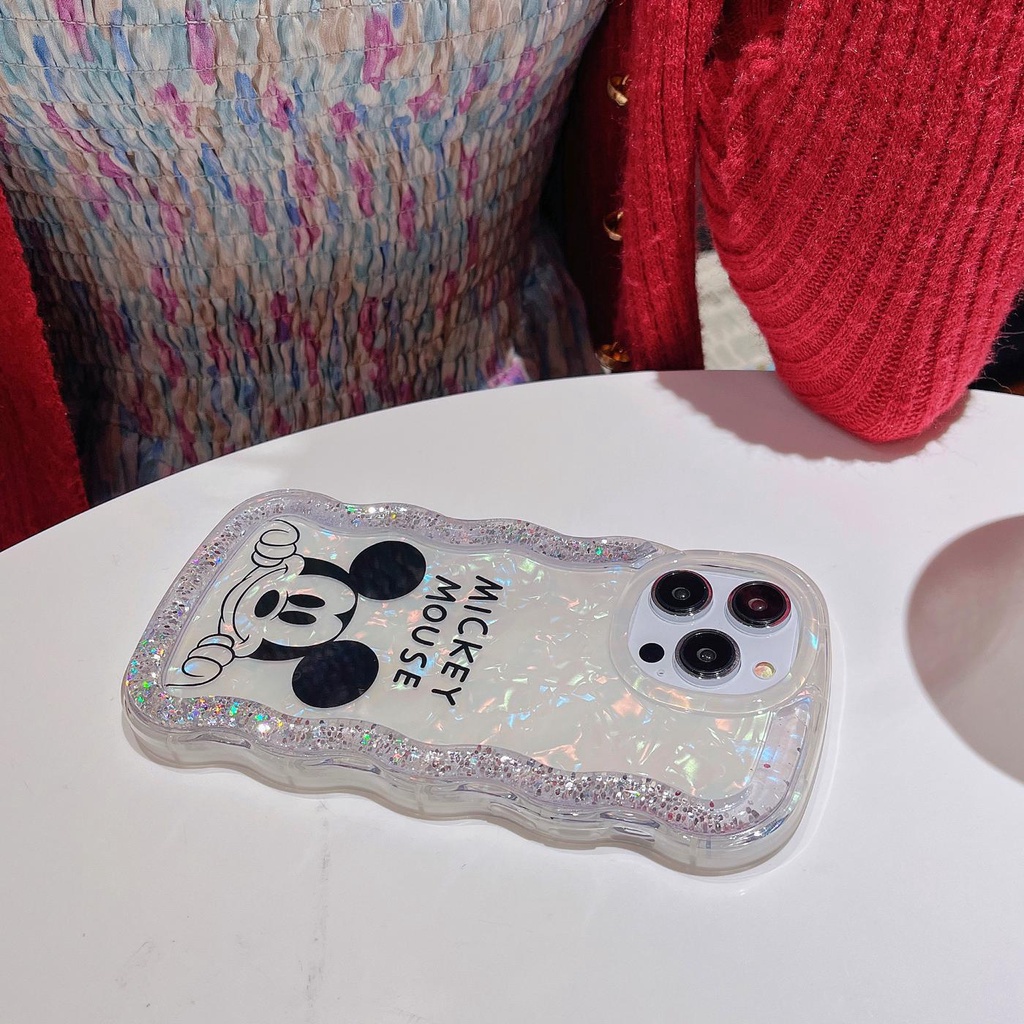Ốp Điện Thoại TPU Dẻo Họa Tiết Hoạt Hình Mickey Màu Trắng Có Nước Kim Tuyến Cho iPhone 12 13 14 Pro Max
