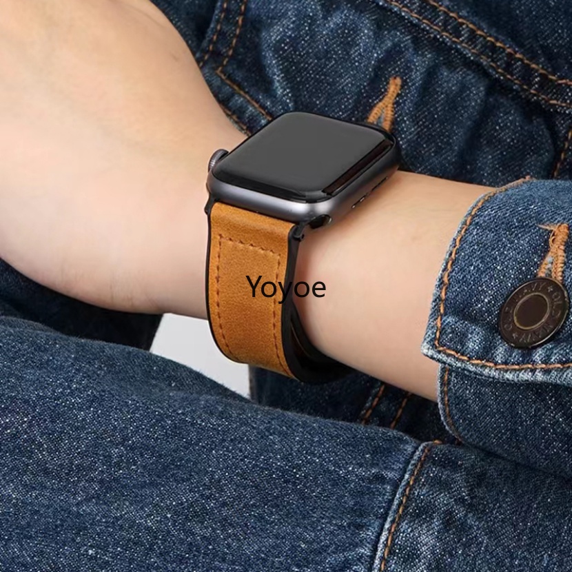 Dây Đeo Bằng Da Và Silicon Có Khóa Nam Châm Cho iWatch Series 8 Ultra SE 7 6 5 4 3 2 1 45mm 41mm 40mm 49mm 49mm 38mm