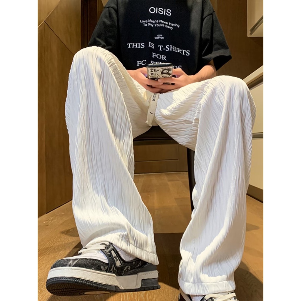 Quần Dài Ống Rộng Vải Lụa Mát Màu Sắc Đơn Giản Phong Cách Mỹ Thời Trang Mùa Hè Cho Nam