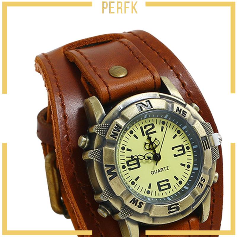 Đồng Hồ Đeo Tay Dây Da Màu Đen Phong Cách Punk Vintage Cho Nam