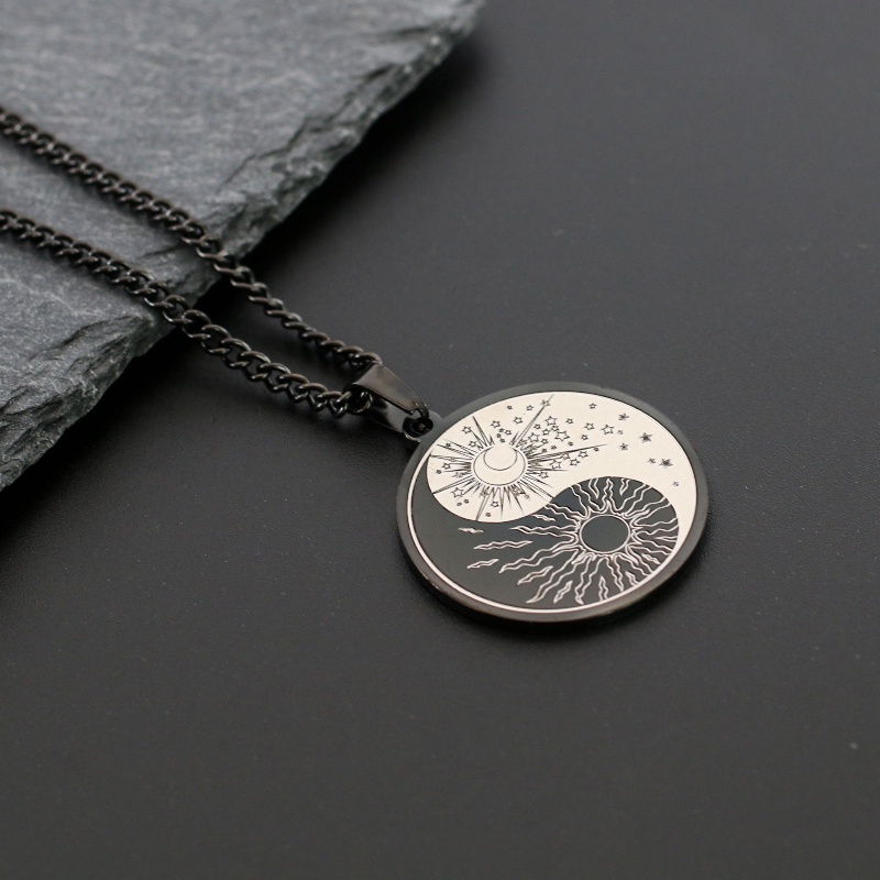 Z Vòng cổ Mặt Âm Dương Bằng Thép Titan Không Gỉ Phong Cách Punk Hip Hop Cho Nam Và Nữ