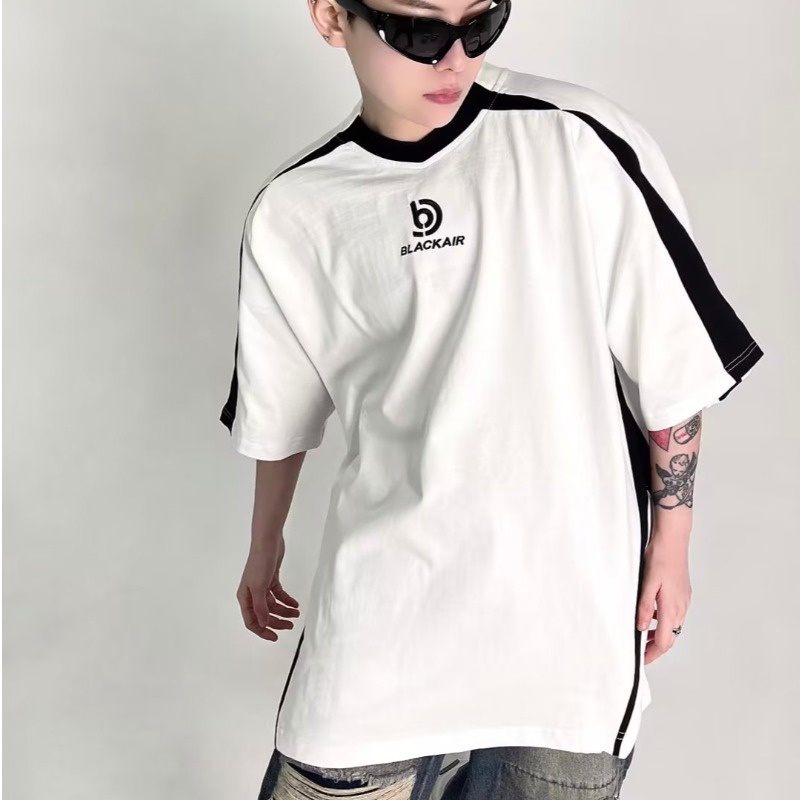 Áo Thun Tay Ngắn Dáng Rộng Màu Sắc Tương Phản Phong Cách Retro Dành Cho Nữ