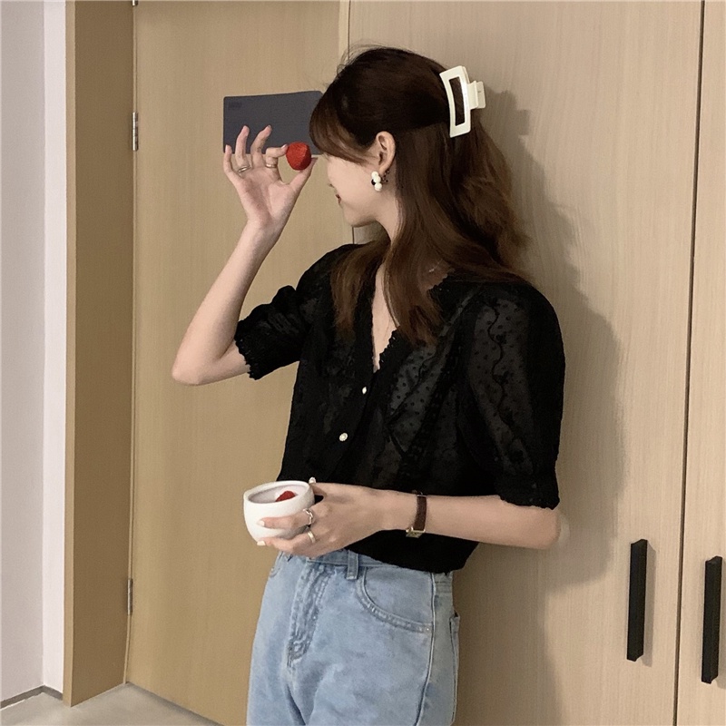 Áo sơ mi SUXI tay ngắn cổ chữ V dáng rộng đơn giản thời trang mùa hè cho nữ