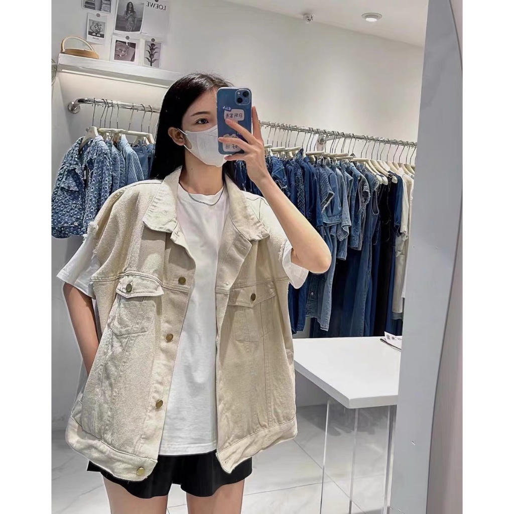 Áo khoác gile bò unisex nam nữ, áo gile jean nam nữ form rộng, áo gile Denim dáng rộng có túi cổ bẻ 