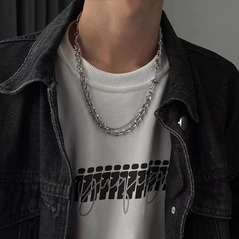 Dây Chuyền Hai Lớp Họa Tiết Thánh Giá Phong Cách Hip Hop Hàn Quốc Thời Trang Cho Nam Và Nữ