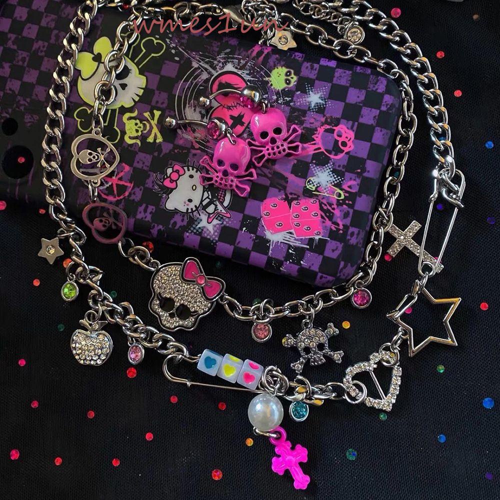 Vòng cổ Thép Titan Mặt Đầu Lâu WMES15H Y2K Thời Trang|Phụ Kiện Trang Trí Móng Tay Xinh Xắn Chất Lượng