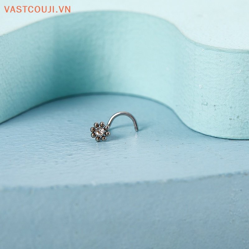 Khuyên Mũi Bằng Thép Không Gỉ Hình Bông Hoa Màu Trong Suốt Dễ Thương