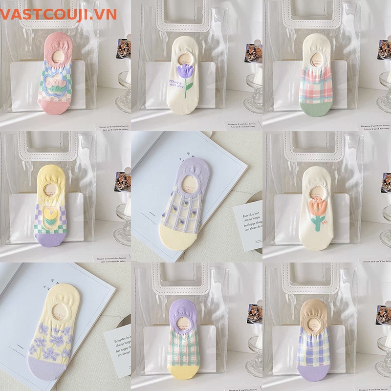 Đôi Vớ Thuyền Cotton Phối Lưới Thoáng Khí Chống Trượt Thời Trang Mùa Hè Cho Nữ