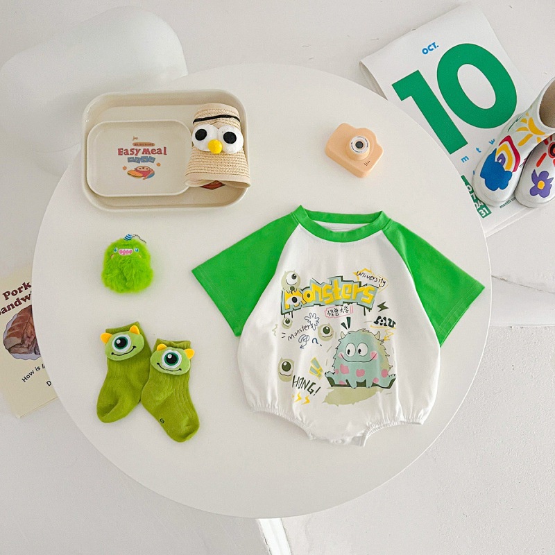 Pinpoo Bộ Áo Liền Quần Tay Ngắn Vải Cotton In Hình Quái Vật Nhỏ Dễ Thương Cho Bé Sơ