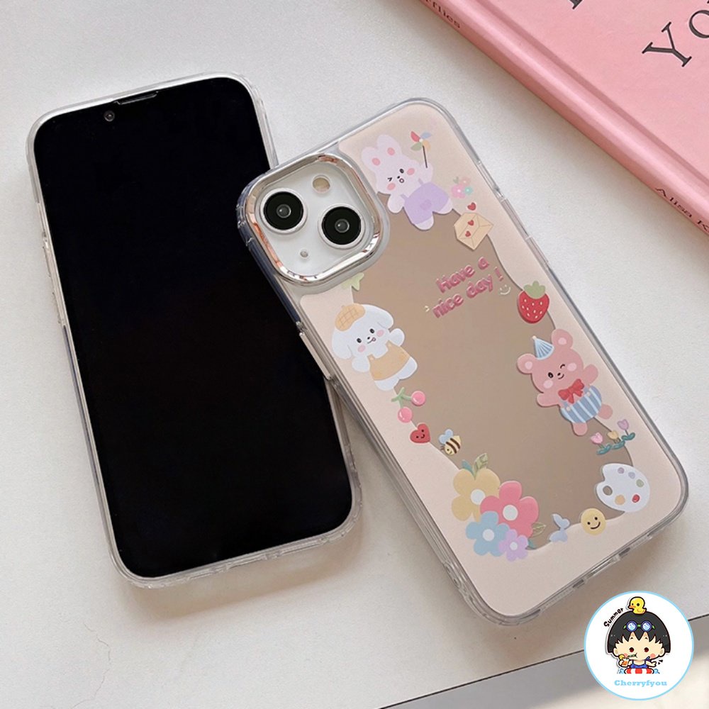 Ốp Điện Thoại TPU Dẻo Gắn Gương In Hình Gấu Graffiti Dễ Thương Chống Rơi Vỡ / Bụi Bẩn Cho IPhone 11 12 13 14 Pro Max