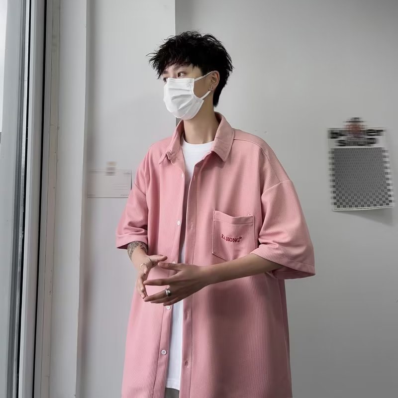 Áo Sơ Mi Tay Ngắn Dáng Rộng Phong Cách Đường Phố Nhật Bản Thời Trang Mùa Hè Cho Nam