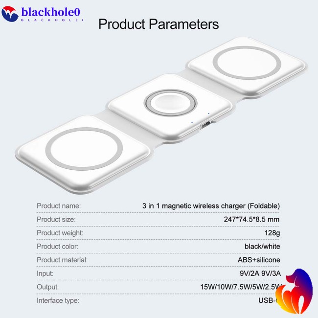 Bộ Sạc Không Dây 15W Hai Chiều 3 Trong 1 Có Nam Châm Loại USB-C