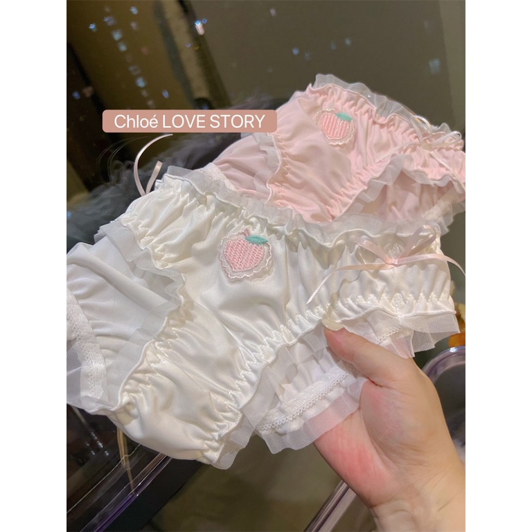 Quần Lót Cotton Phối Ren Đính Nơ Thêu Họa Tiết Phong Cách Lolita Cho Nữ