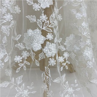 Vải lưới đính ngọc trai kim sa lấp lánh dùng làm đồ handmade diy