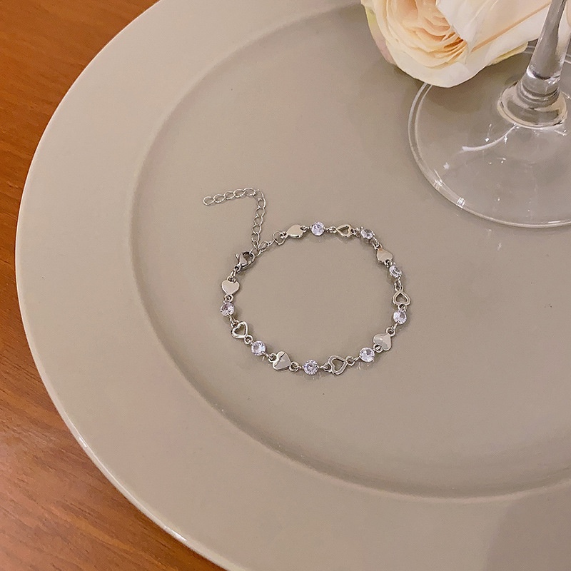Vòng Tay Bạc Đơn Giản Đính Đá Zircon Hình Trái Tim Thời Trang Cho Bạn Thân