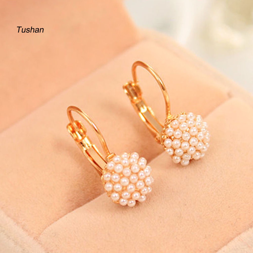 Bông Tai Tròn Đính Ngọc Trai Giả Thanh Lịch Dành Cho Nữ