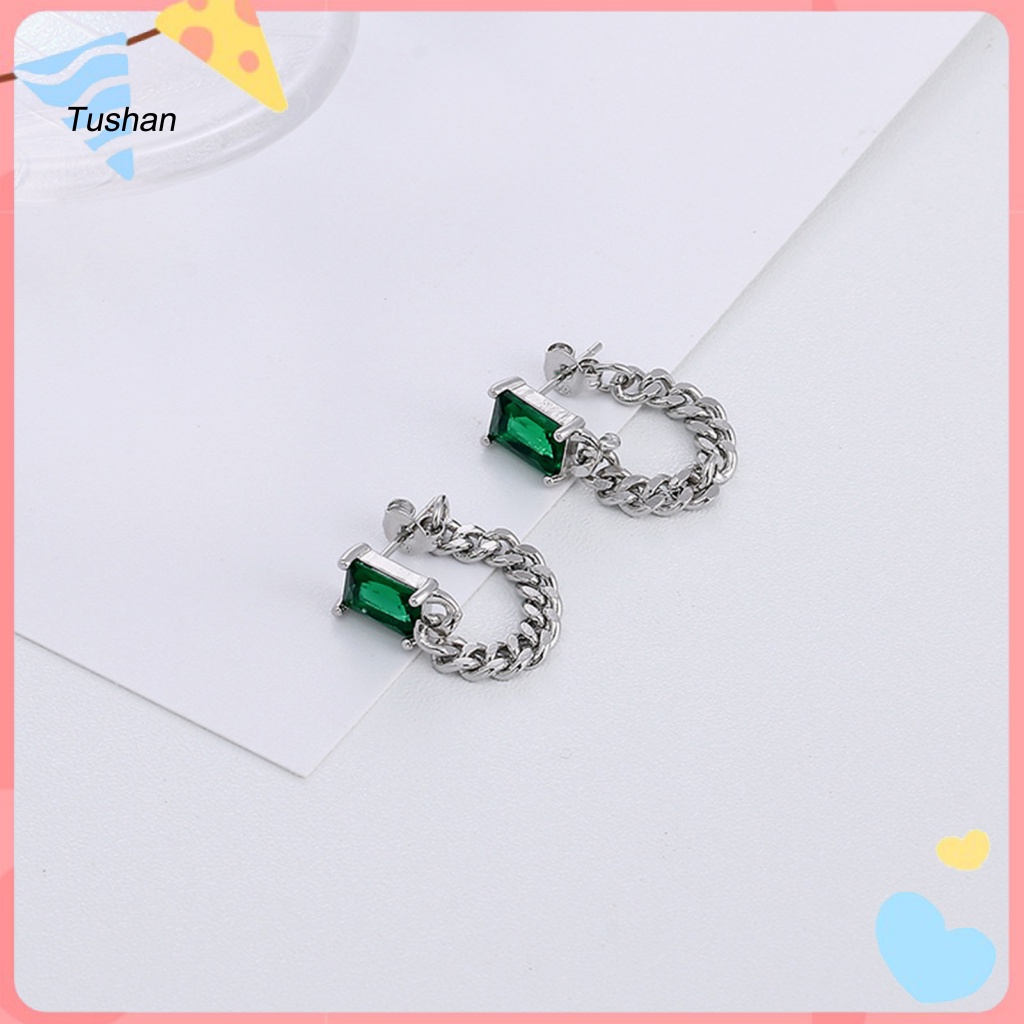 1 Khuyên Tai Hình Khối Lập Phương Đính Đá Zircon Phong Cách Hàn Quốc