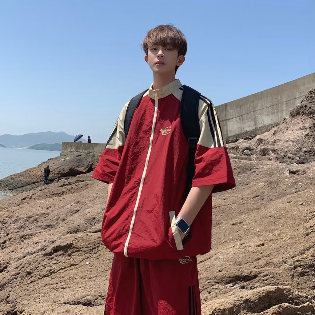 Bộ Đồ Thể Thao Tay Lửng oversize Phong Cách Retro Đường Phố Mỹ