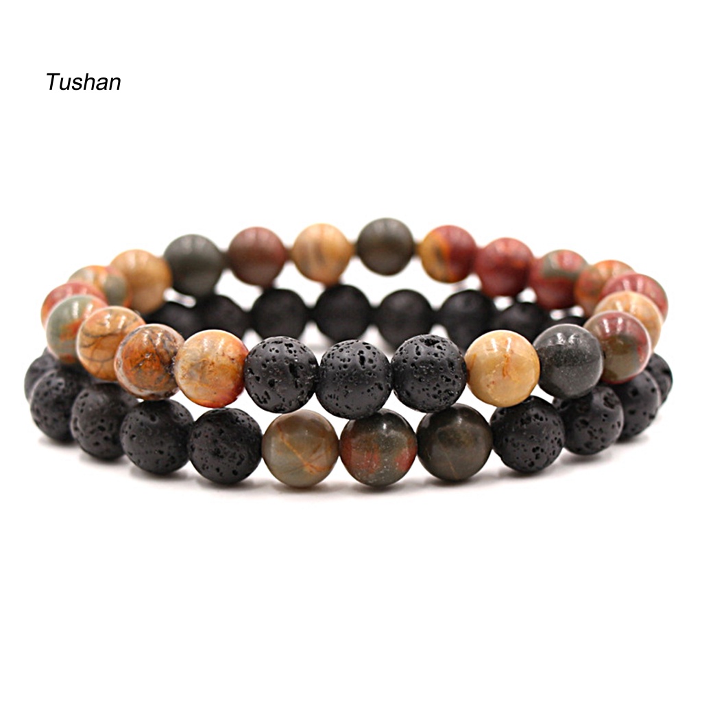 Set 2 Vòng Tay Dây Thun Co Giãn Màu Trắng Đen Thời Trang Cho Cặp Đôi