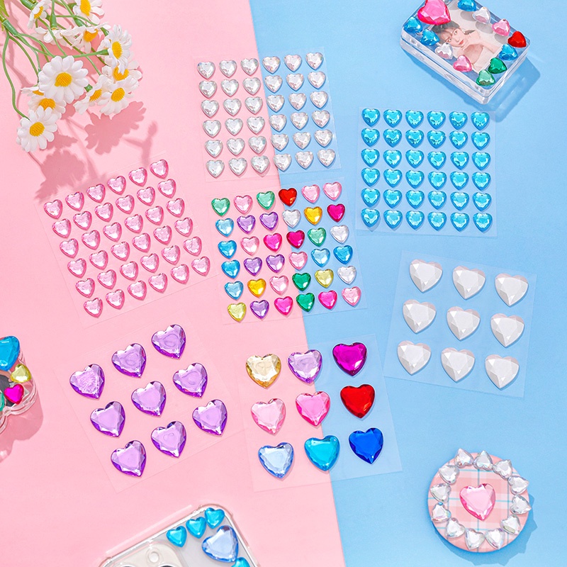 Sticker Kim Cương 3D Hình Trái Tim Nhiều Màu Sắc Dùng Trang Trí