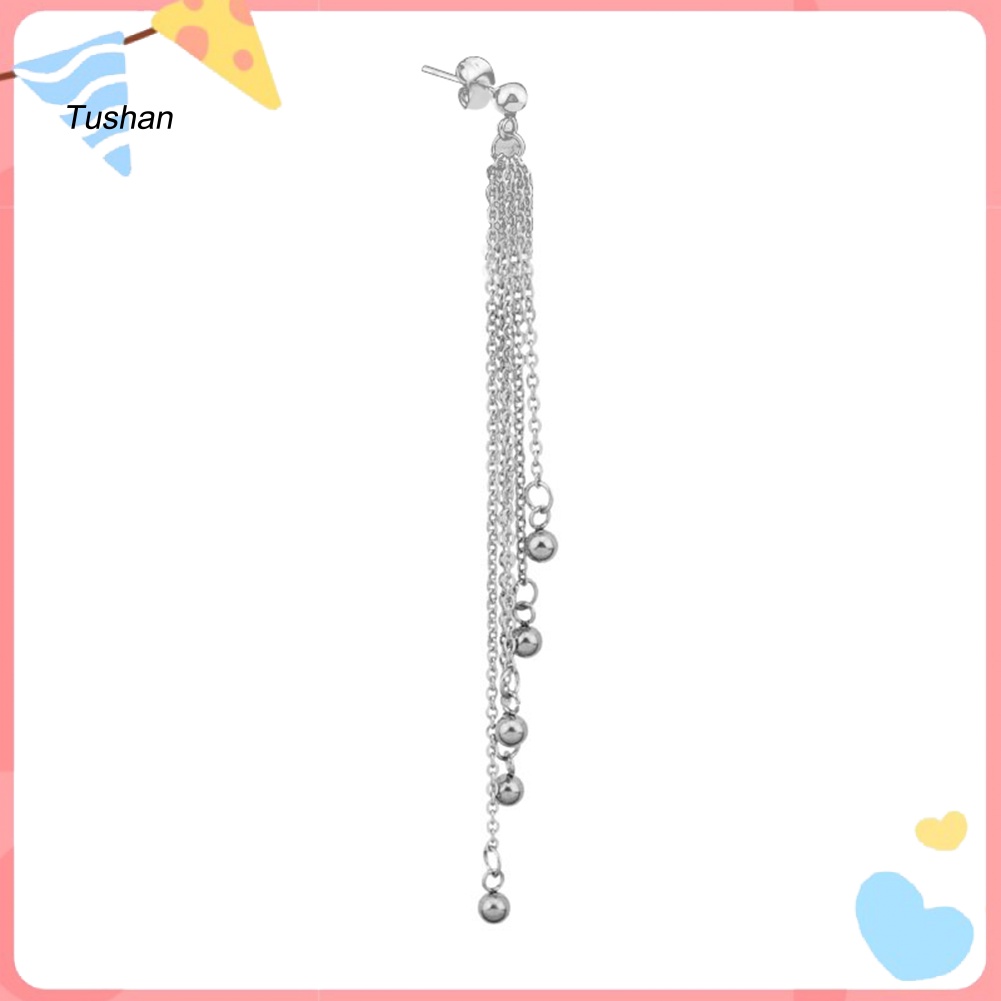 1 Khuyên Tai Dạng Kẹp Đính Hạt Tua Rua Bằng Thép Không Gỉ Unisex