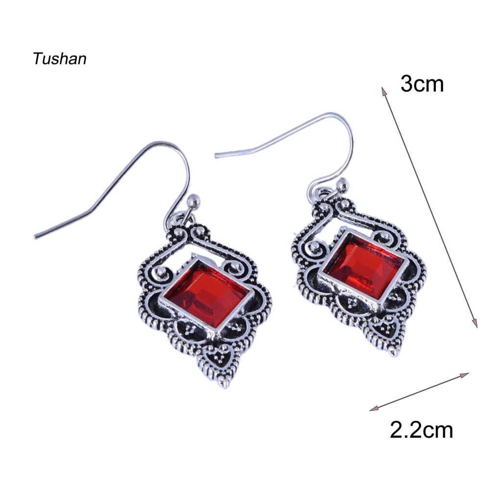 1 Đôi Bông Tai Móc Đính Đá Zircon Đỏ Phong Cách Vintage Dễ Phối Đồ Thời Trang