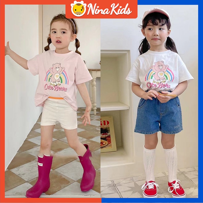 Áo Thun Tay Ngắn In Hình Gấu Hoạt Hình Phong Cách Hàn Quốc Thời Trang Hè 2023 Cho Bé Gái 2-9 Tuổi
