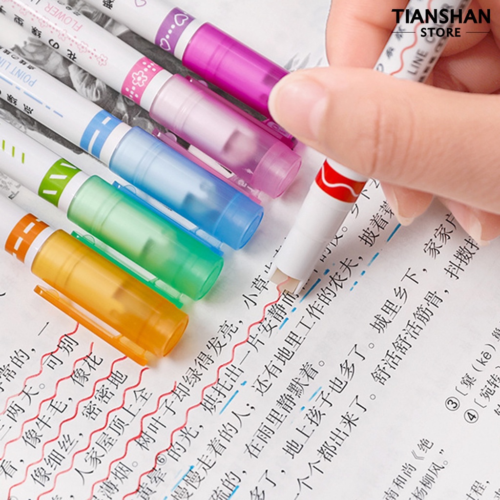 Set 6 Bút Đánh Dấu Đường Cong Nhanh Khô Nhiều Màu Sắc