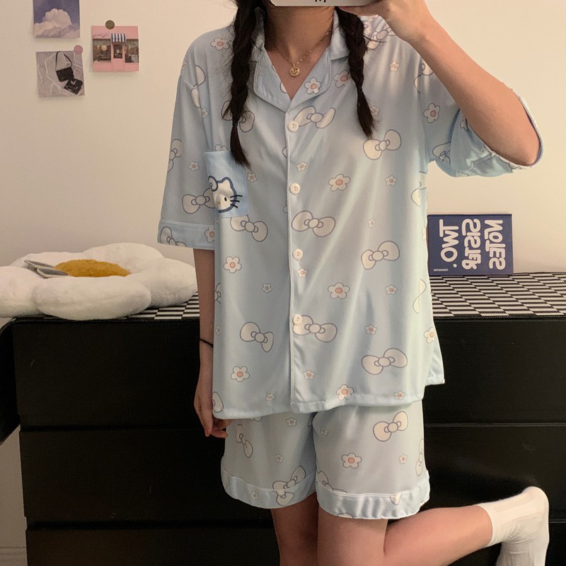 Bộ Đồ Ngủ Dáng Rộng In Hoạt Hình Phong Cách Hàn Quốc Xinh Xắn Cho Nữ