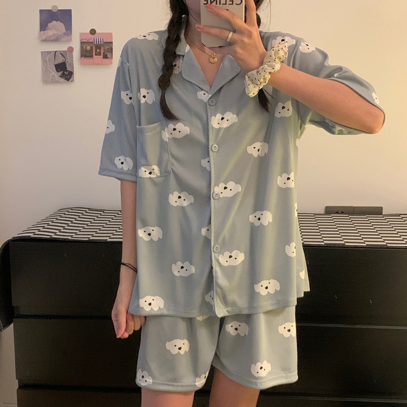 Bộ Đồ Ngủ Dáng Rộng Họa Tiết Hoạt Hình Xinh Xắn Theo Phong Cách Mùa Hè Hàn Quốc Dành Cho Nữ