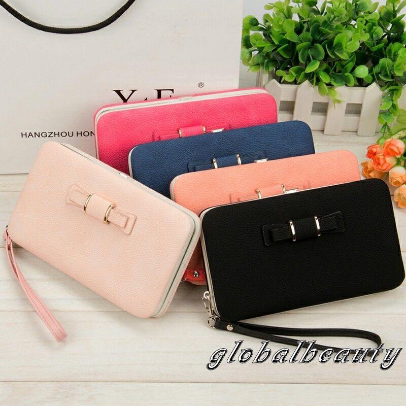 Ví Da PU Dáng Dài Trang Trí Khóa Kim Loại Thắt Nơ Bên Trong Dành Cho Nữ