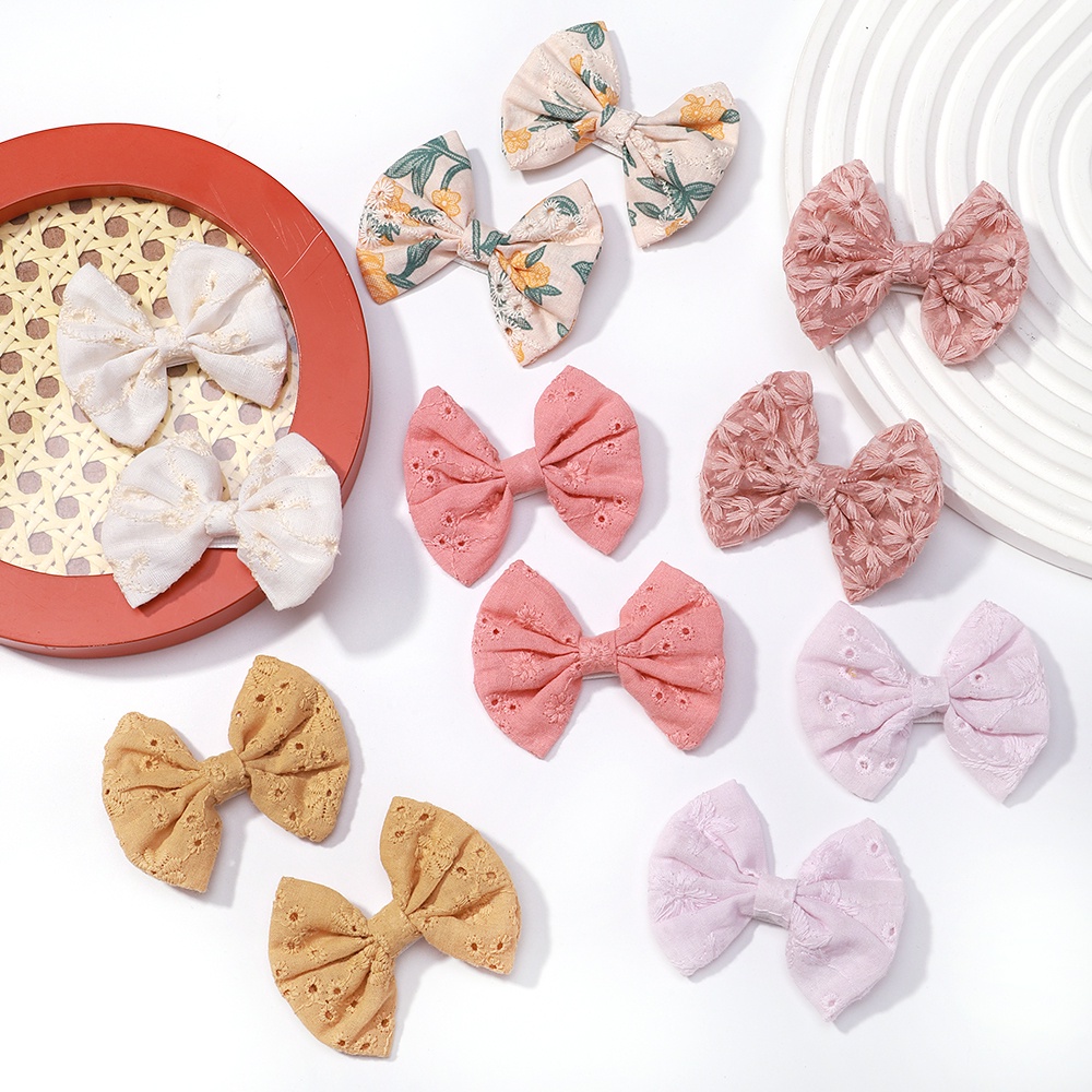 RainBow Bows Set 2 Kẹp Tóc Nơ Thêu Họa Tiết Hoạt Hình Cho Bé Gái