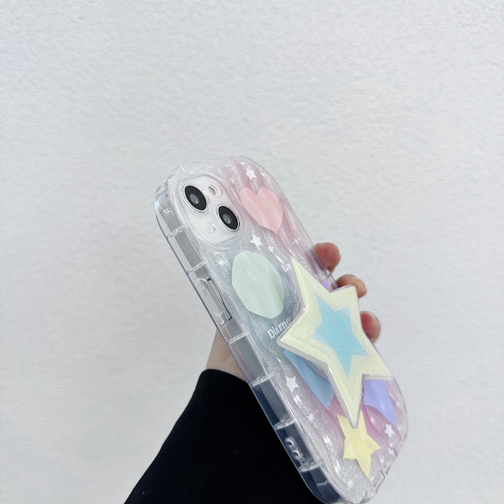 Ốp Điện Thoại TPU Silicon Mềm Trong Suốt Chống Sốc Phối Ngôi Sao Lấp Lánh Có Giá Đỡ Cho iPhone 13 12 11 Pro Max 14 Plus