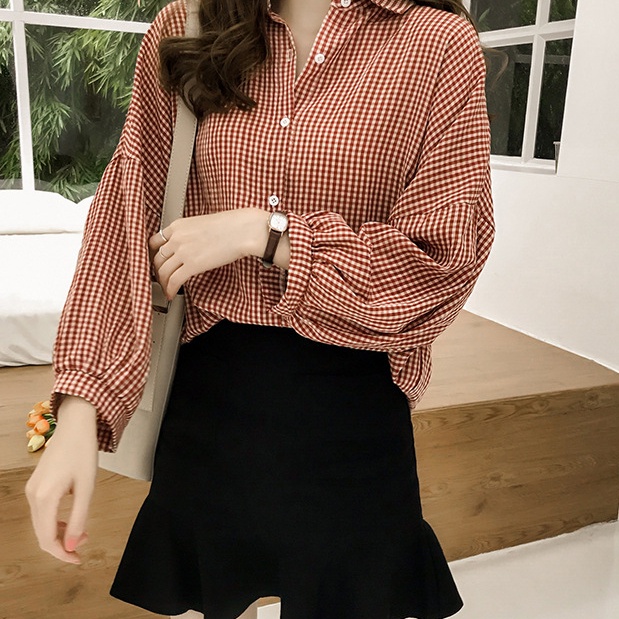 Liên Kết Với Nhau ❁ Áo Sơ Mi Tay Dài Dáng Rộng Kẻ Sọc Caro Thời Trang Cho Nữ