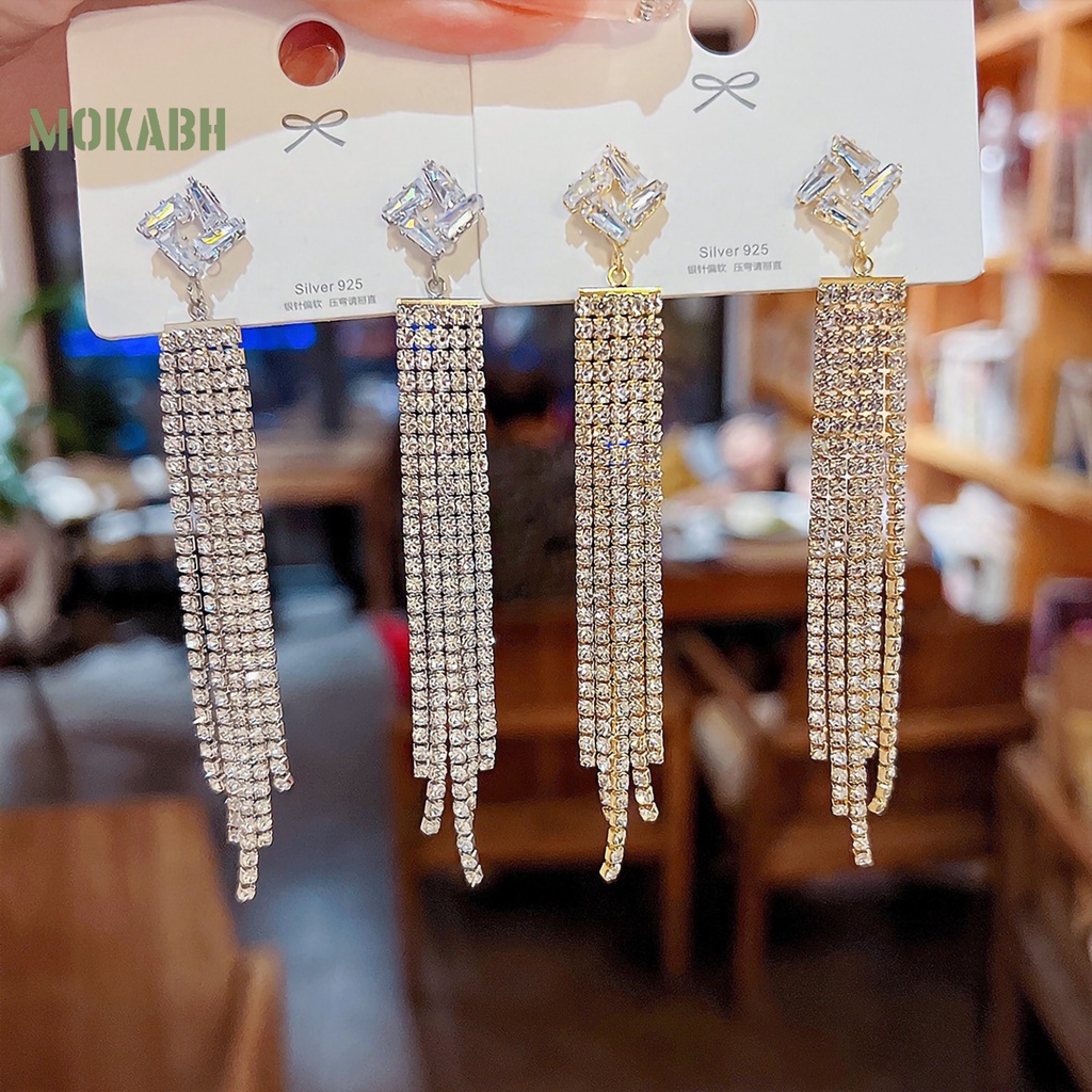 1 Đôi Bông Tai Dáng Dài Đính Đá Thời Trang Dành Cho Nữ