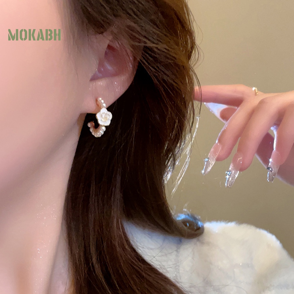 1 Đôi Bông Tai Tròn Đính Hoa Trà Phong Cách Pháp Thanh Lịch Không Phai Màu