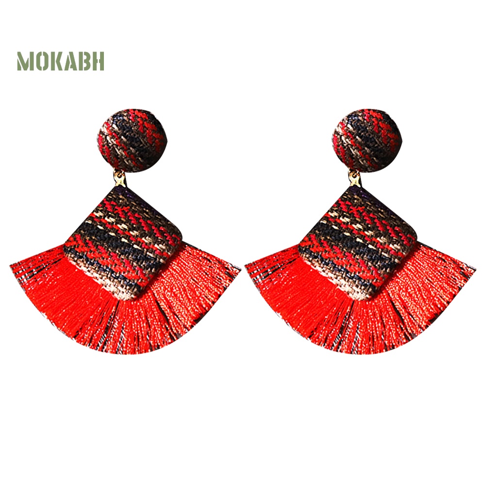 [Hot] Bông Tai Hình Thoi Tua Rua Phong Cách Retro