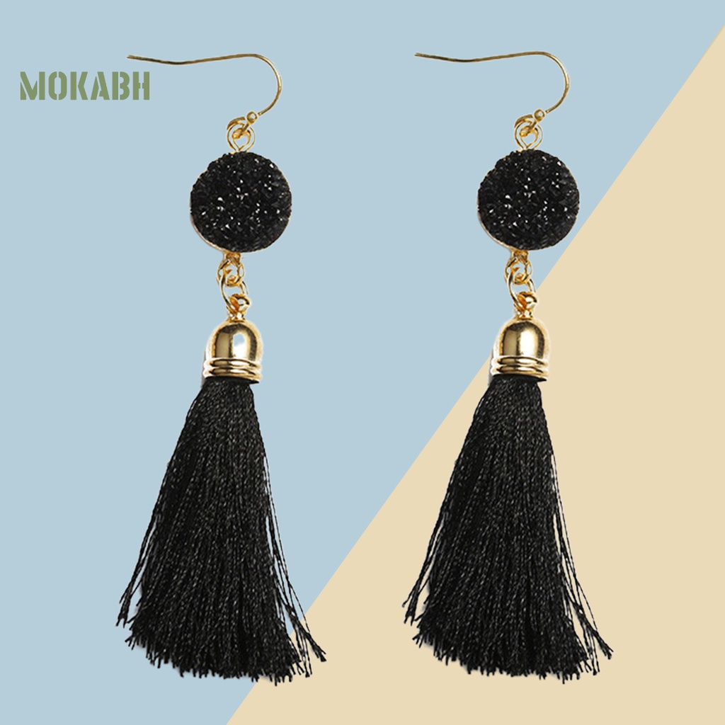 1 Đôi Bông Tai Móc Bằng Cotton Thiết Kế Tua Rua Phong Cách Bohemian