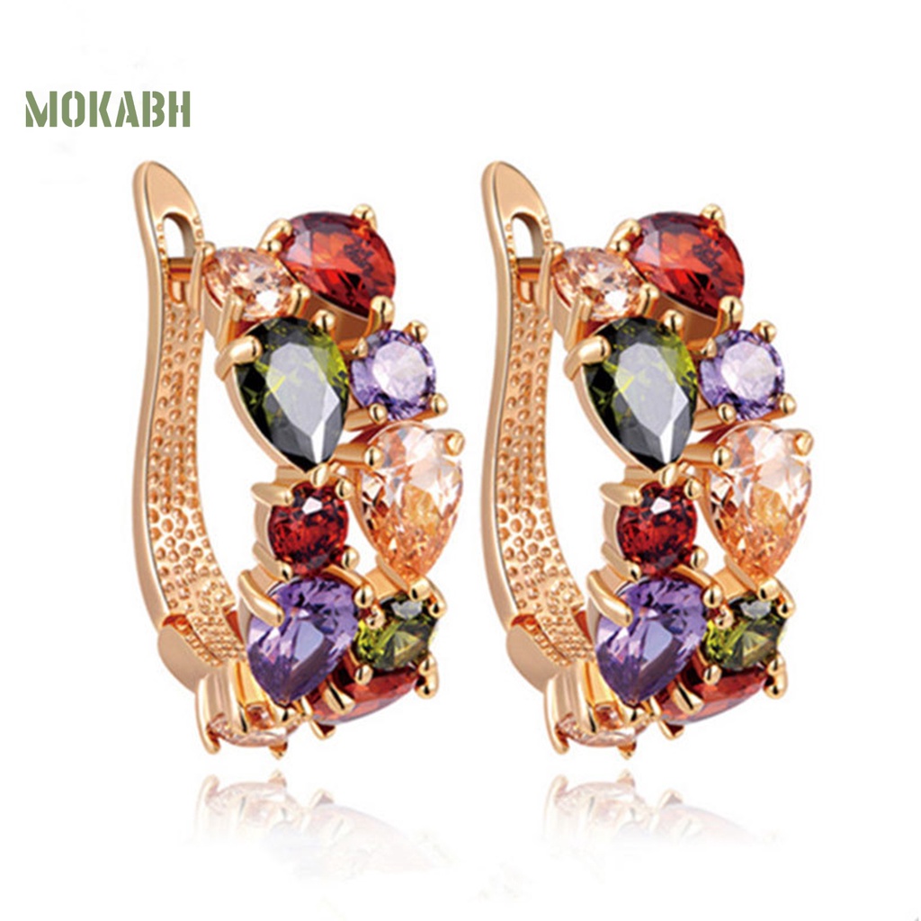 1 Đôi Bông Tai Kẹp Đính Đá Nhiều Màu Phong Cách Âu Mỹ Thanh Lịch Dành Cho Nữ Mặc Hàng Ngày